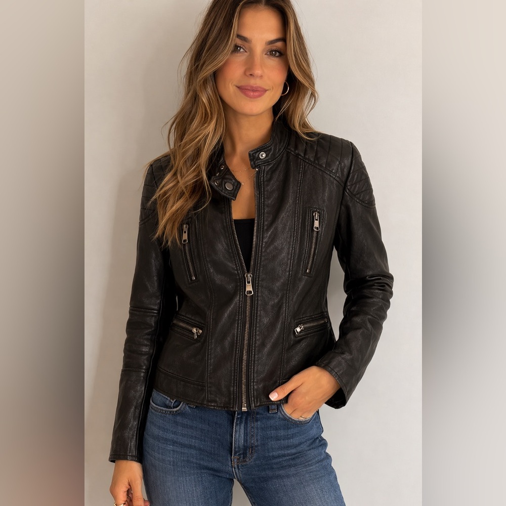 Kenneth Cole Quilted Black Leather Jacket